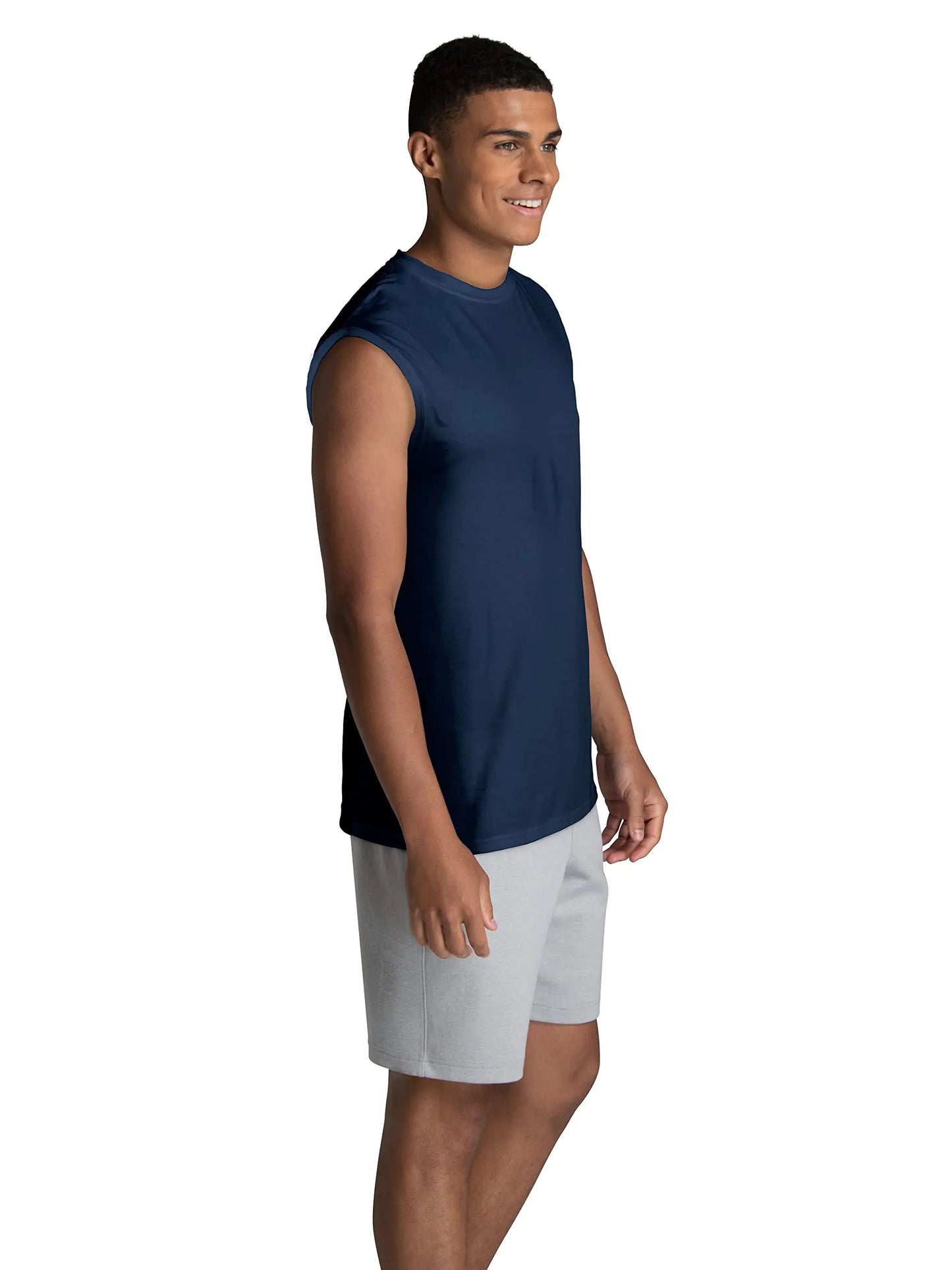 Fruit of the Loom Men's Eversoft Cotton Sleeveless T Shirts, Breathable & Moisture Wicking with Odor Control, Sizes S-4x Muscle Medium Muscle - 2 Pack - Navy