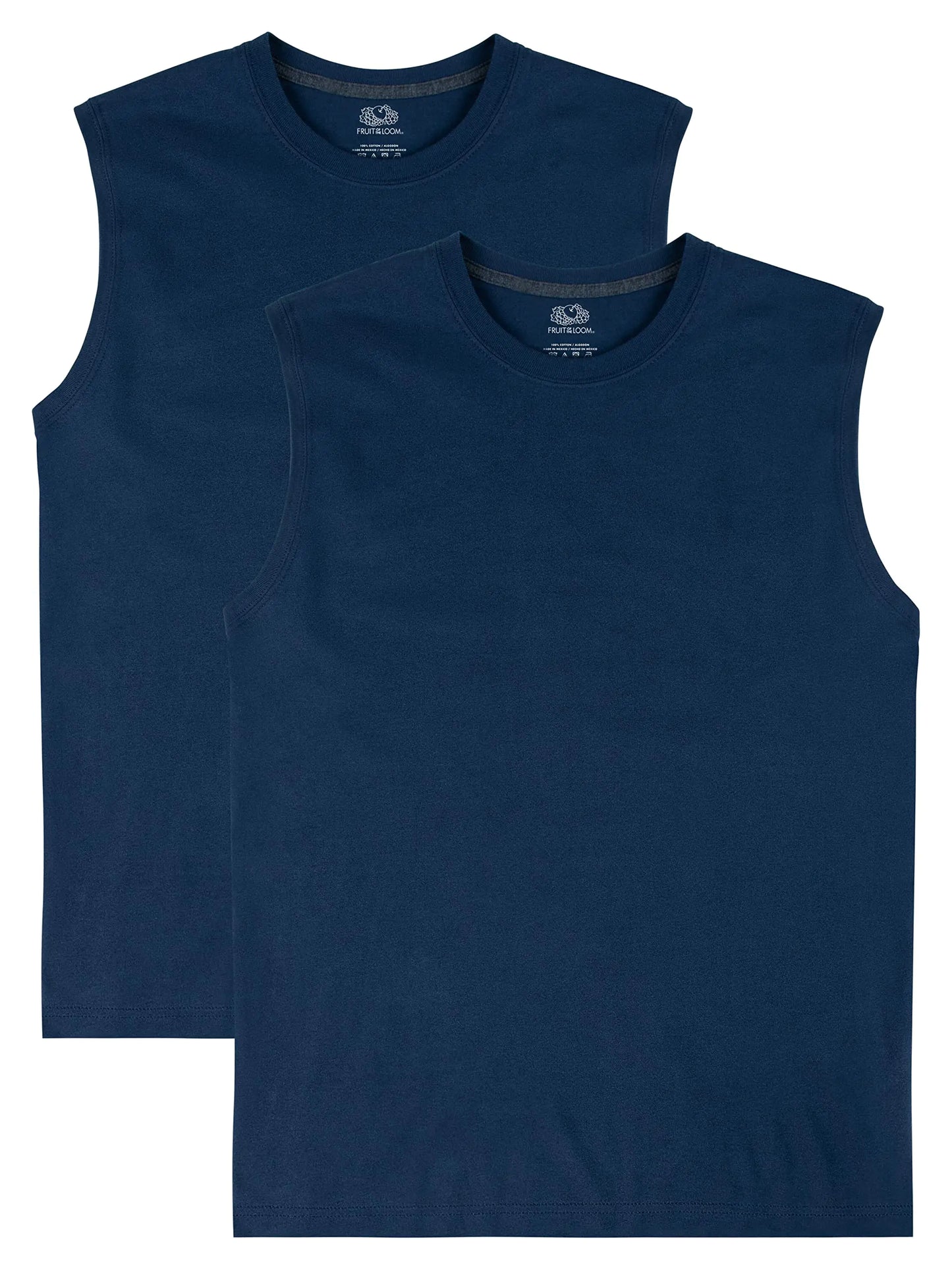 Fruit of the Loom Men's Eversoft Cotton Sleeveless T Shirts, Breathable & Moisture Wicking with Odor Control, Sizes S-4x Muscle Medium Muscle - 2 Pack - Navy