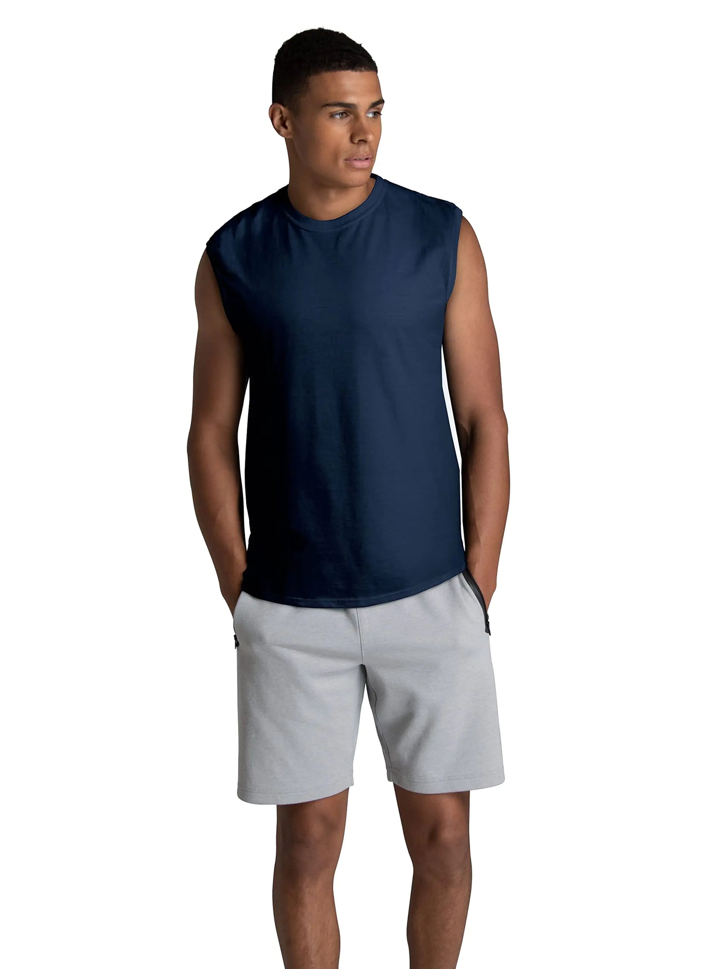 Fruit of the Loom Men's Eversoft Cotton Sleeveless T Shirts, Breathable & Moisture Wicking with Odor Control, Sizes S-4x Muscle Medium Muscle - 2 Pack - Navy