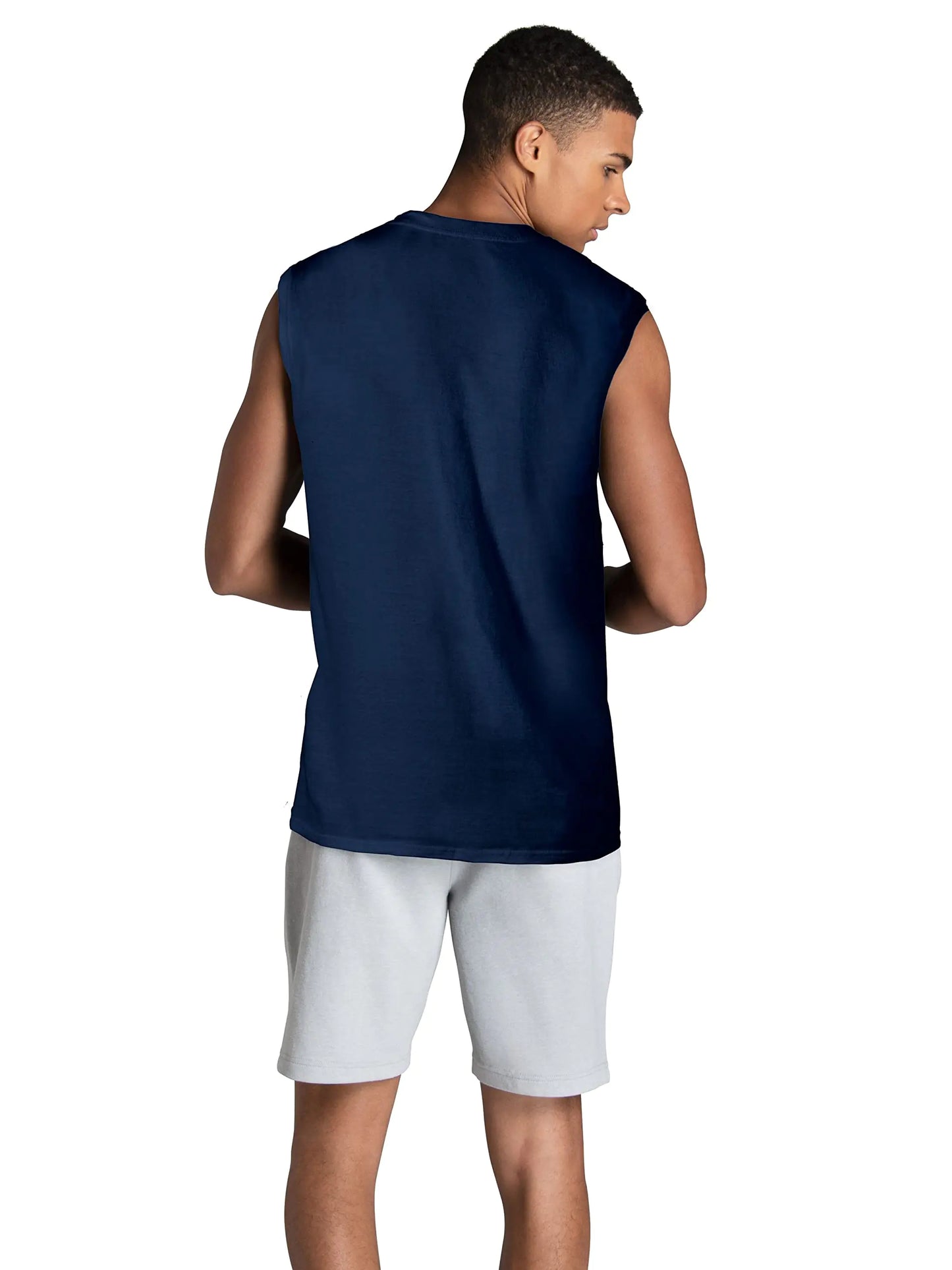 Fruit of the Loom Men's Eversoft Cotton Sleeveless T Shirts, Breathable & Moisture Wicking with Odor Control, Sizes S-4x Muscle Medium Muscle - 2 Pack - Navy